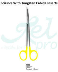 NATRA Kelly Curved Scissors - 16cm / 6.5" TC Pointed Surgical Scissors For Dental & Medical Use
