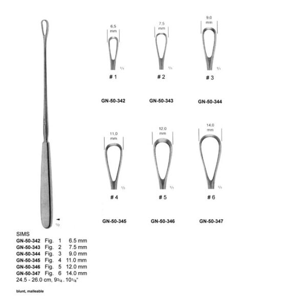 SIMS UTERINE CURETTES BLUNT / MALLEABLE – 24.5 CM – 26.0 CM - Relpro